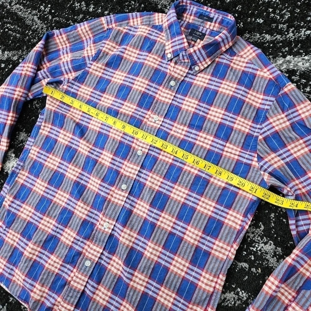J. CREW 100% Cotton Summer Plaid Slim Fit Button Down LS Shirt Red Blue Mens LG